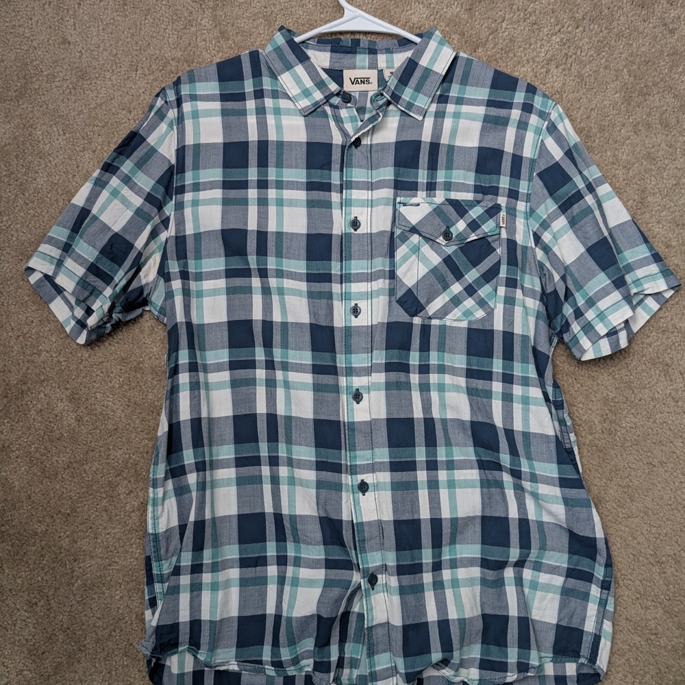 Vans Men’s Short-Sleeve Plaid Button-Up Shirt - Blue/Teal